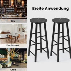 2er Set Barhocker mit Marmor Optik & Fußstütze & 71 cm Sitzhöhe Barstühle Tresenhocker Schwarz