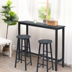 2er Set Barhocker mit Marmor Optik & Fußstütze & 71 cm Sitzhöhe Barstühle Tresenhocker Schwarz