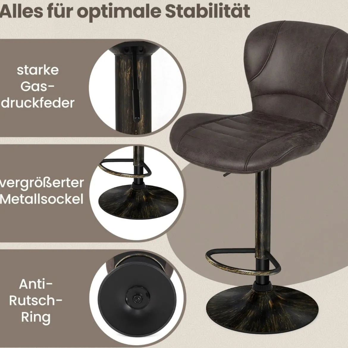 2er Set Barhocker mit Rückenlehne & Fußstütze Barstühle Tresenhocker Küchenhocker Braun