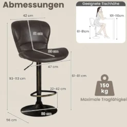 2er Set Barhocker mit Rückenlehne & Fußstütze Barstühle Tresenhocker Küchenhocker Braun