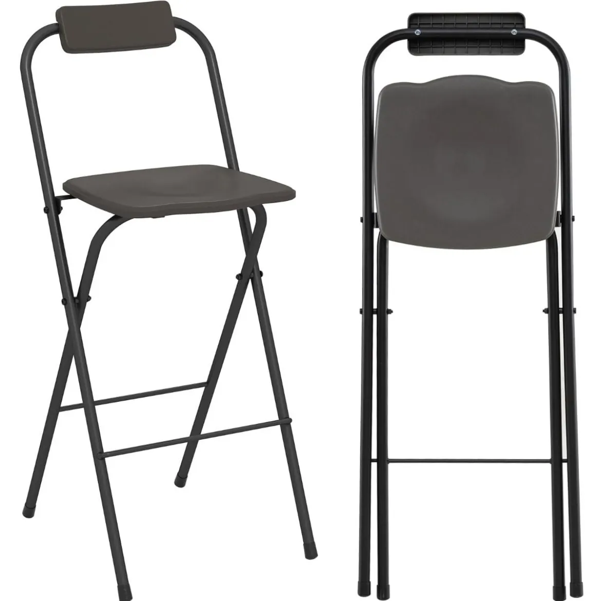 2er Set Barhocker mit Rückenlehne Klappbare Barstühle bis zu 150 kg Belastbar Grau