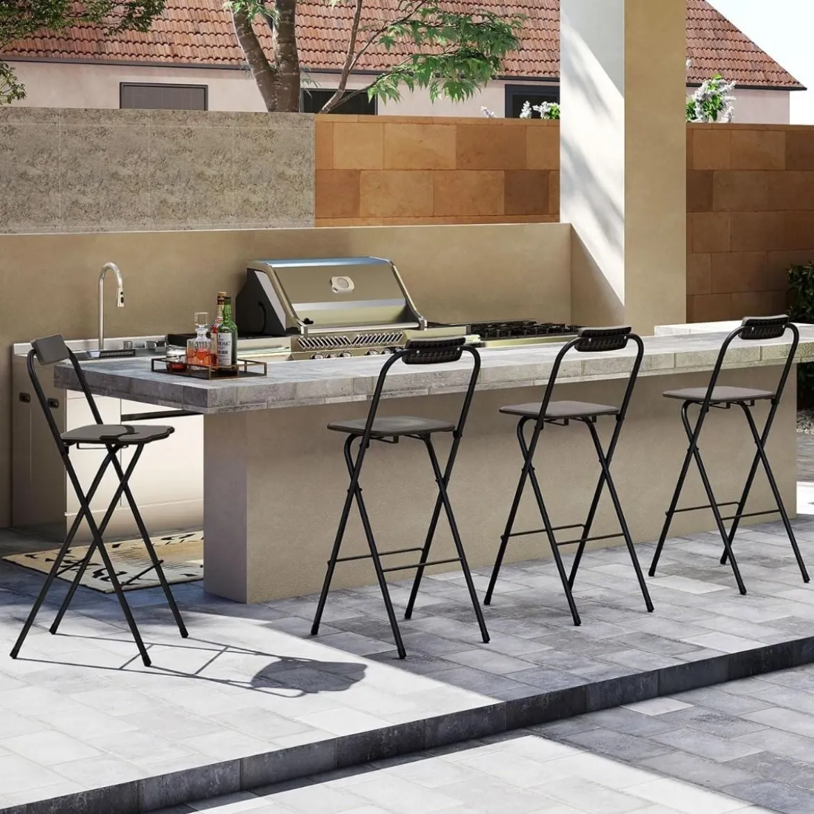 2er Set Barhocker mit Rückenlehne Klappbare Barstühle bis zu 150 kg Belastbar Grau