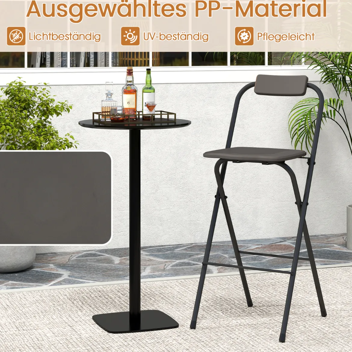 2er Set Barhocker mit Rückenlehne Klappbare Barstühle bis zu 150 kg Belastbar Grau