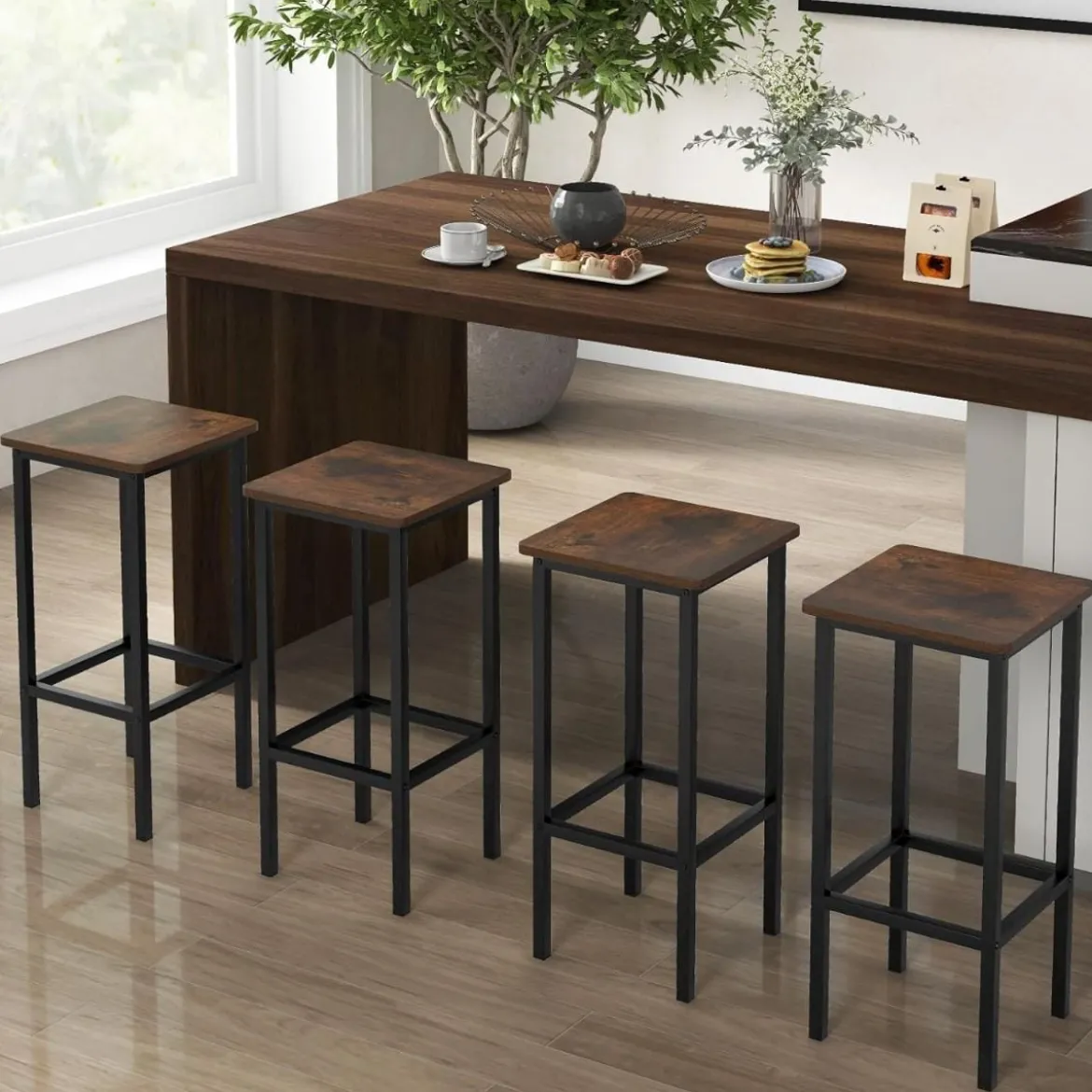4er Set Barhocker mit Stahlgestell & Fußstütze & Industrie-Design Barstuhl Küchenstühle