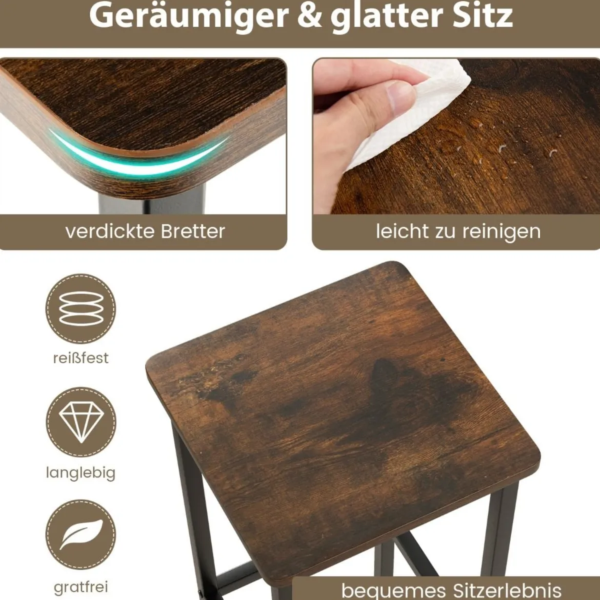 4er Set Barhocker mit Stahlgestell & Fußstütze & Industrie-Design Barstuhl Küchenstühle