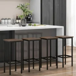 4er Set Barhocker mit Stahlgestell & Fußstütze & Industrie-Design Barstuhl Küchenstühle