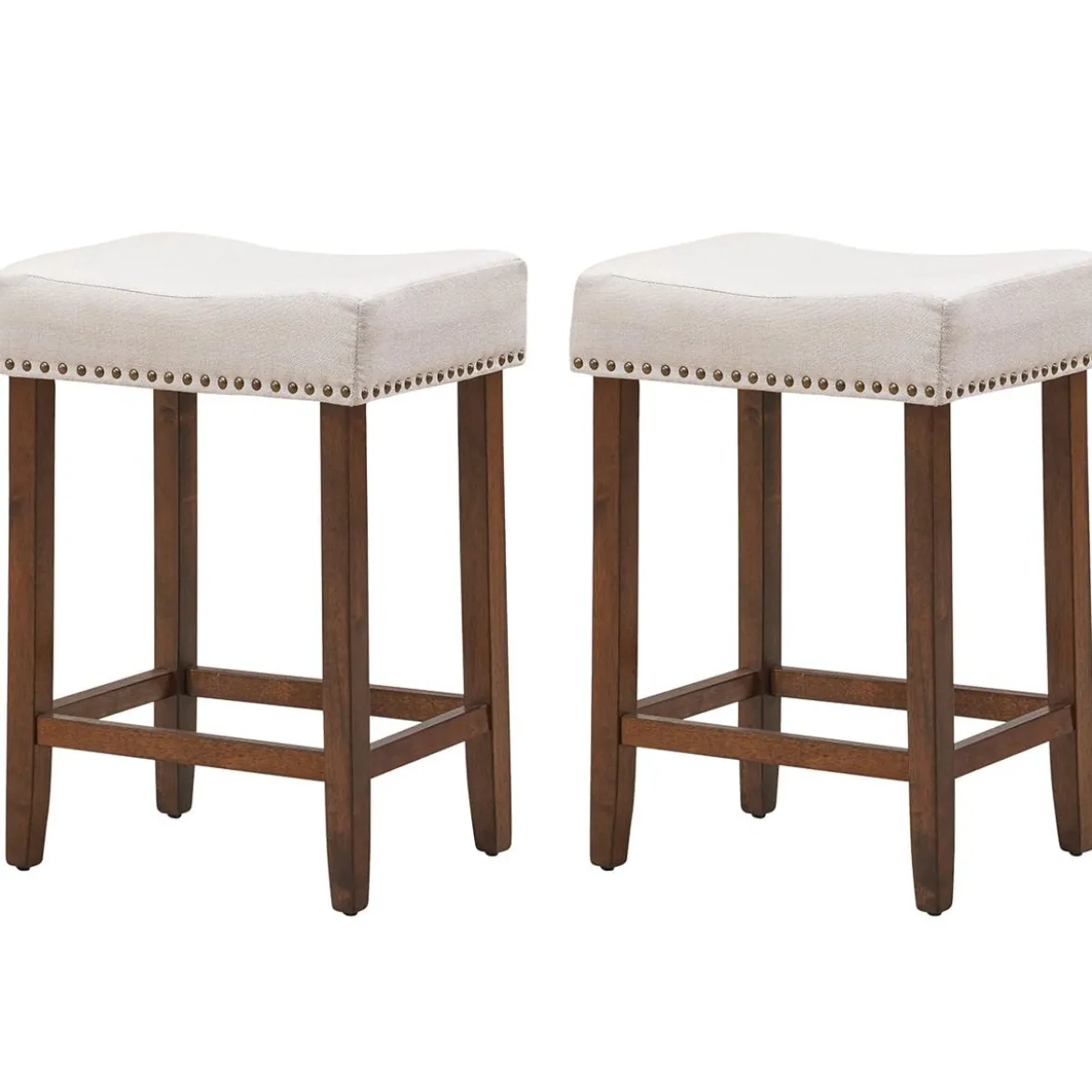 2er Set Barhocker Thekenhocker gepolsterter Barstuhl mit Holzbeine 43 x 33 x 61 cm Beige