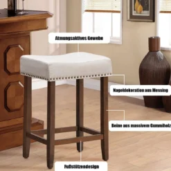 2er Set Barhocker Thekenhocker gepolsterter Barstuhl mit Holzbeine 43 x 33 x 61 cm Beige