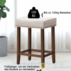 2er Set Barhocker Thekenhocker gepolsterter Barstuhl mit Holzbeine 43 x 33 x 61 cm Beige