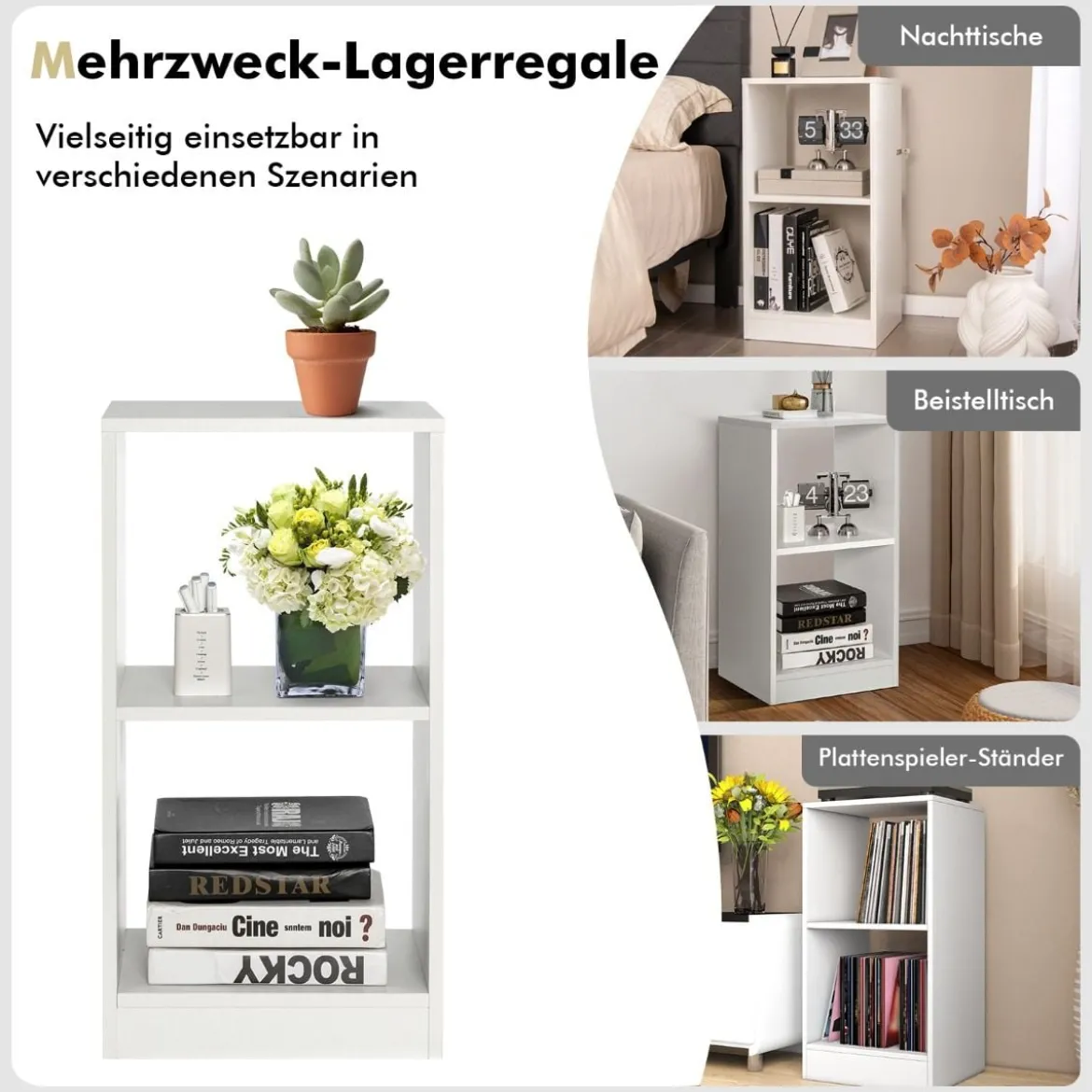 2er Set Bücherregal aus Holz mit 2 Ebenen & Kippschutz 38 x 33 x 72,5 cm Weiß
