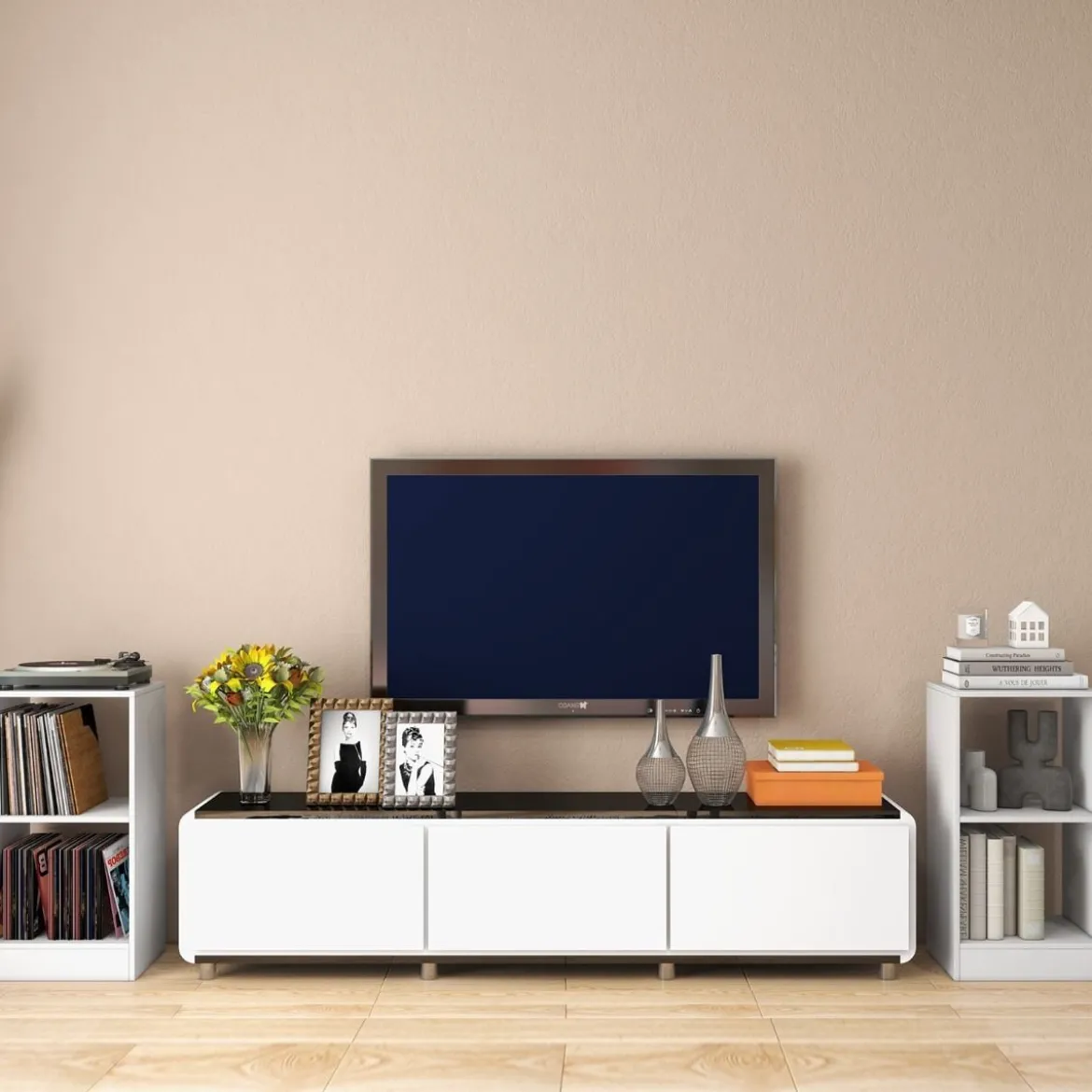 2er Set Bücherregal aus Holz mit 2 Ebenen & Kippschutz 38 x 33 x 72,5 cm Weiß