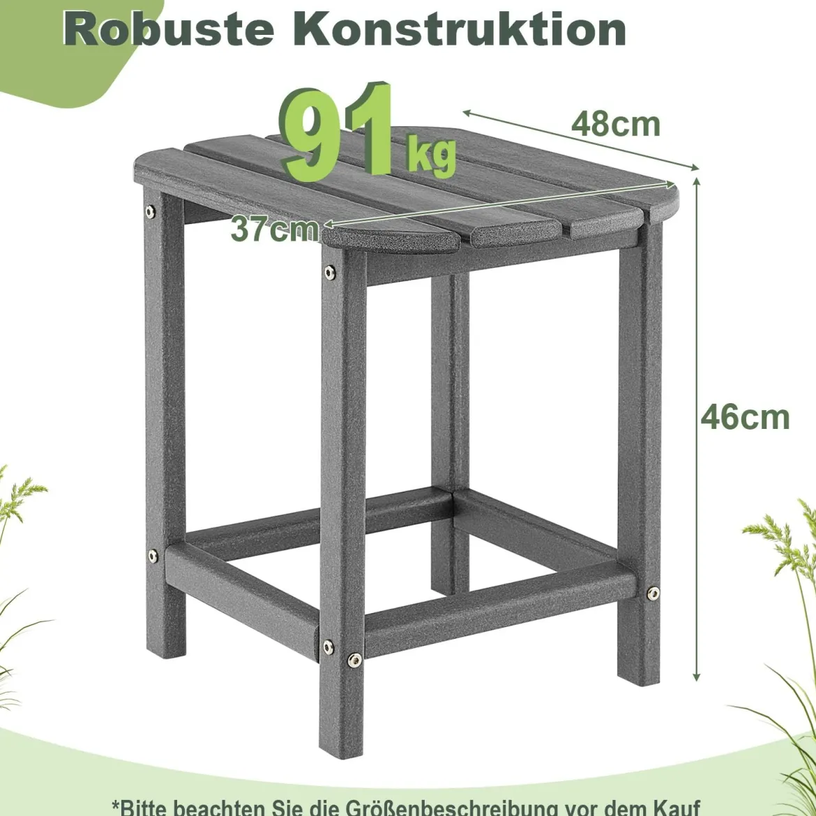 2er Set Beistelltisch aus HDPE Wetterfester Adirondack Gartentisch Kleiner Kaffeetisch Grau
