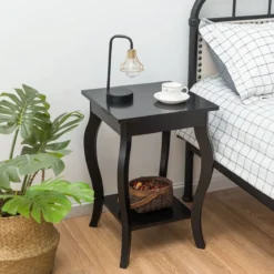 1/2er Set Beistelltisch aus Holz mit Ablage 2 Ebene Nachttisch Sofatisch 40 x 40 x 60 cm