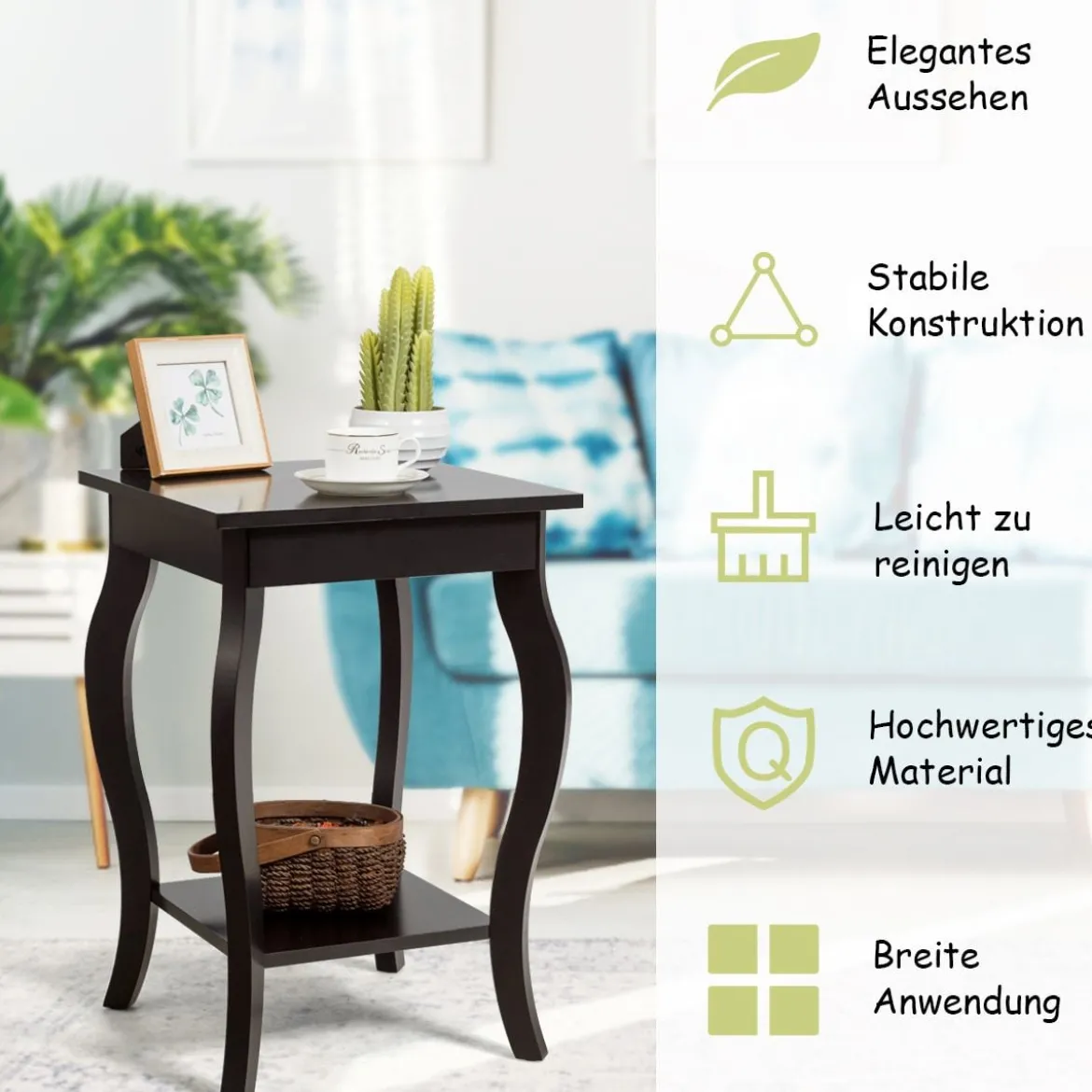 1/2er Set Beistelltisch aus Holz mit Ablage 2 Ebene Nachttisch Sofatisch 40 x 40 x 60 cm