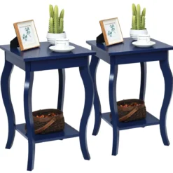 1/2er Set Beistelltisch aus Holz mit Ablage 2 Ebene Nachttisch Sofatisch 40 x 40 x 60 cm