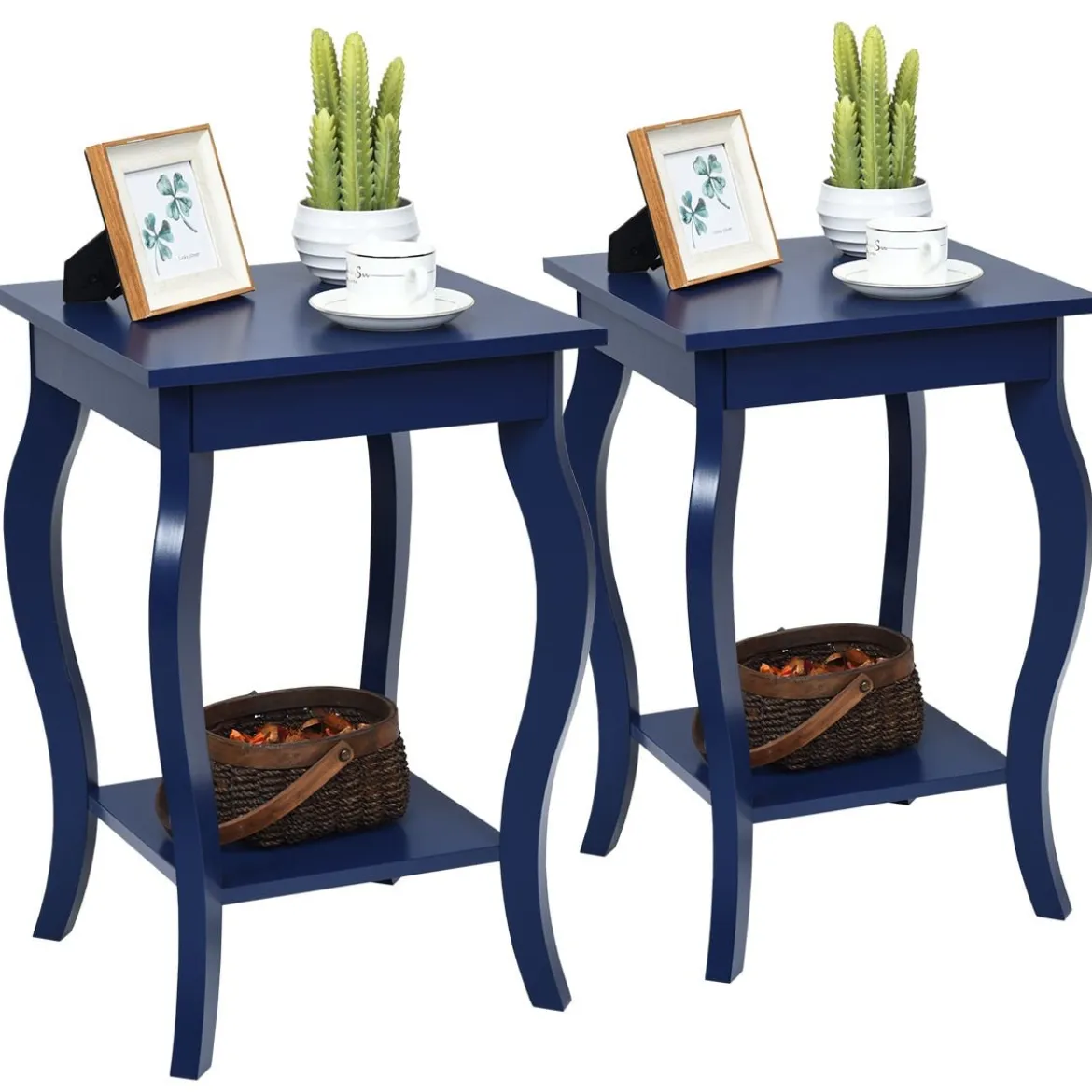 1/2er Set Beistelltisch aus Holz mit Ablage 2 Ebene Nachttisch Sofatisch 40 x 40 x 60 cm