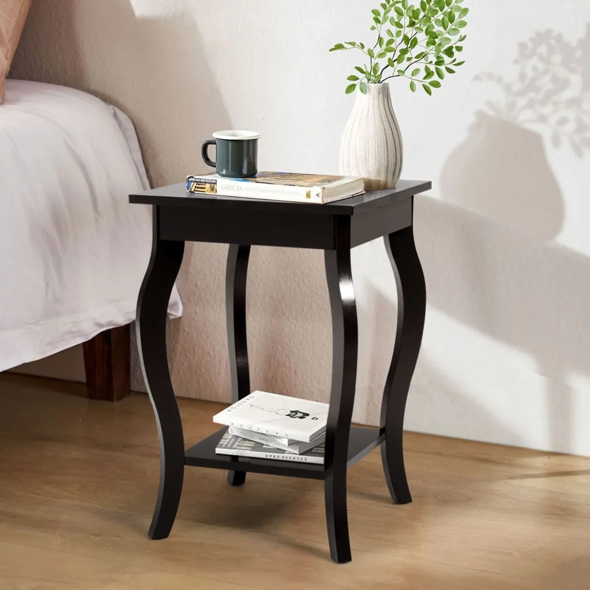 1/2er Set Beistelltisch aus Holz mit Ablage 2 Ebene Nachttisch Sofatisch 40 x 40 x 60 cm