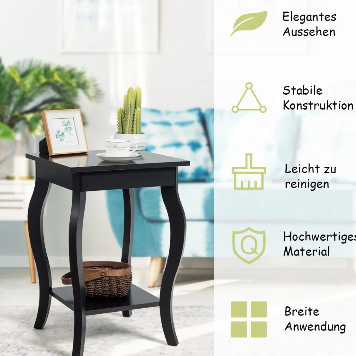 1/2er Set Beistelltisch aus Holz mit Ablage 2 Ebene Nachttisch Sofatisch 40 x 40 x 60 cm