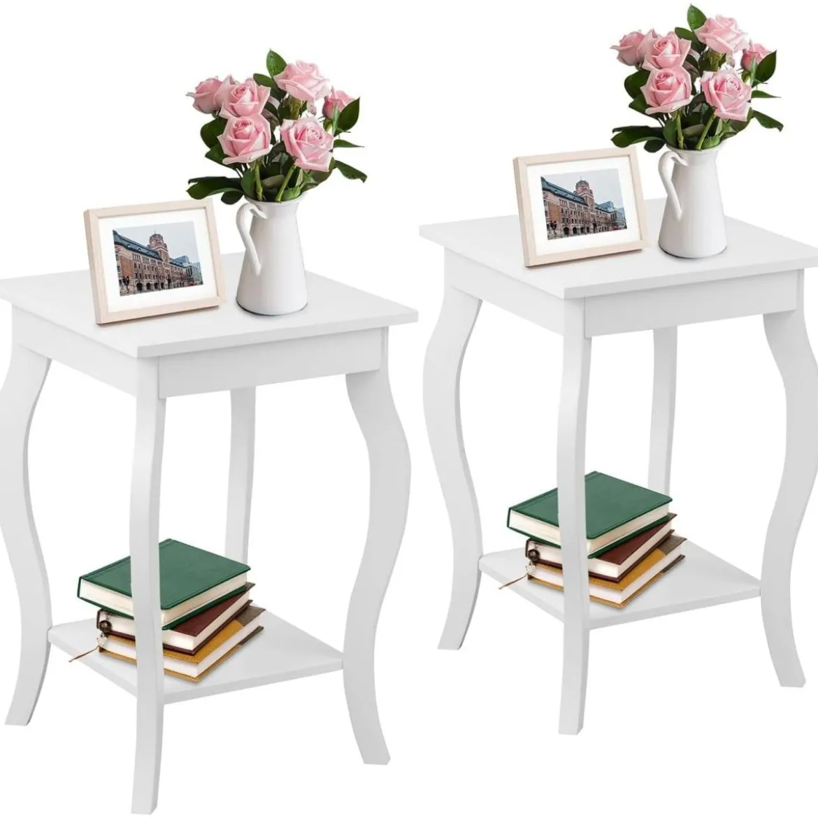 1/2er Set Beistelltisch aus Holz mit Ablage 2 Ebene Nachttisch Sofatisch 40 x 40 x 60 cm
