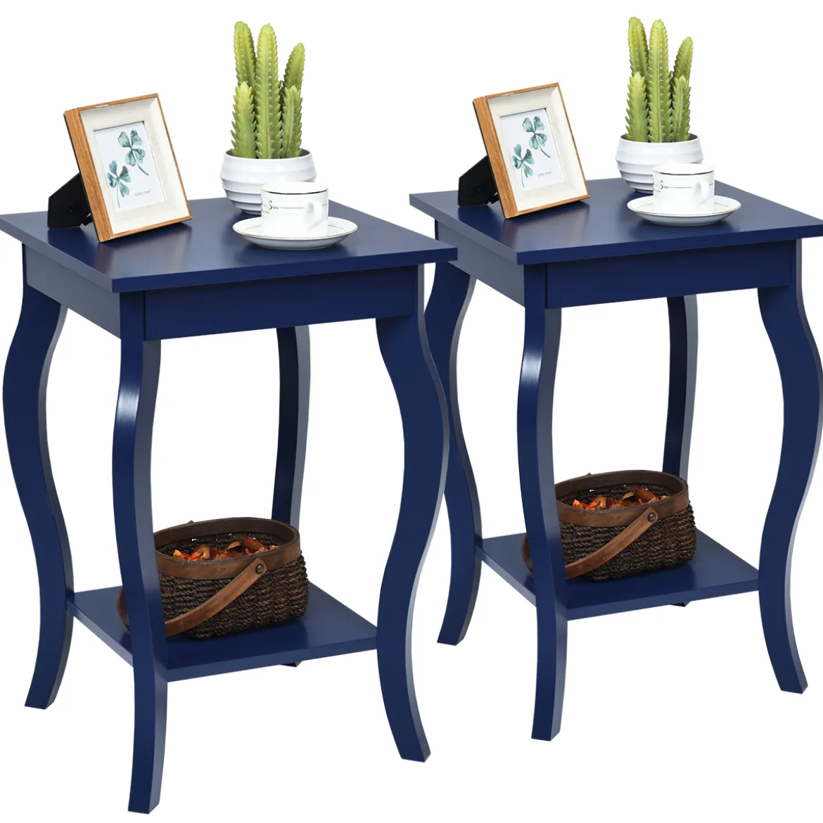 1/2er Set Beistelltisch aus Holz mit Ablage 2 Ebene Nachttisch Sofatisch 40 x 40 x 60 cm