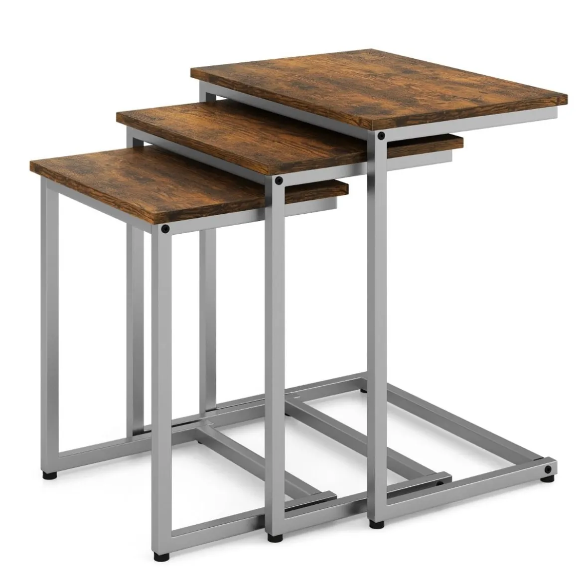 3er Set Beistelltische mit Metallrahmen C-Form Couchtisch Satztisch Sofatisch Vintagebraun