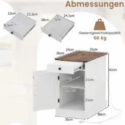 2er Set Beistelltisch mit Ladestation Beistellschrank mit Klappbarer Tischplatte Nachttisch Weiß