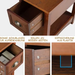 2er Set Beistelltisch mit Schublade & Ablage 2-stöckiger Sofatisch Nachttisch Rotbraun