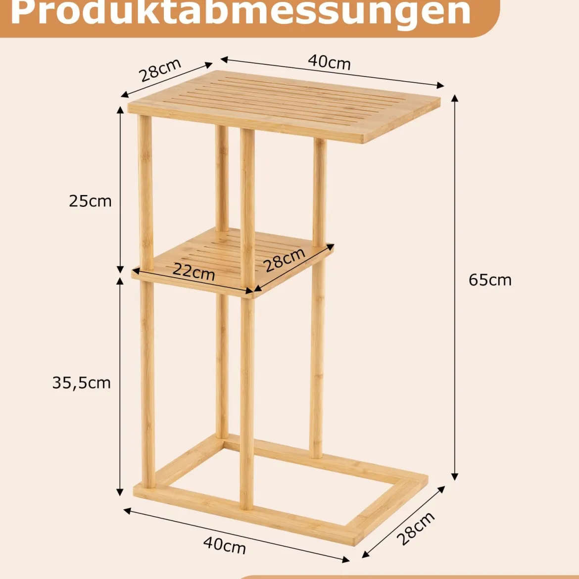 2er Set Beistelltisch Schmaler Nachttisch Rechteckiger Sofatisch C-Form Bambus Countisch