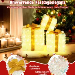 3er-Set beleuchtete Geschenkboxen Weihnachtenbox mit warmweißen LED-Lichtern & Stecker Lichtbox Dekoboxen