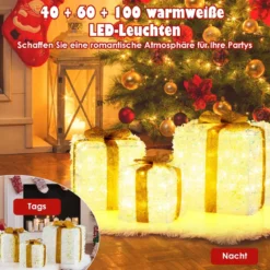 3er-Set beleuchtete Geschenkboxen Weihnachtenbox mit warmweißen LED-Lichtern & Stecker Lichtbox Dekoboxen