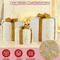 3er-Set beleuchtete Geschenkboxen Weihnachtenbox mit warmweißen LED-Lichtern & Stecker Lichtbox Dekoboxen