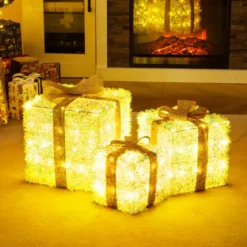 3er-Set beleuchtete Geschenkboxen Weihnachtenbox mit warmweißen LED-Lichtern & Stecker Lichtbox Dekoboxen