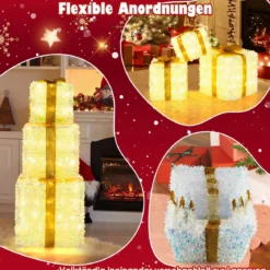 3er-Set beleuchtete Geschenkboxen Weihnachtenbox mit warmweißen LED-Lichtern & Stecker Lichtbox Dekoboxen