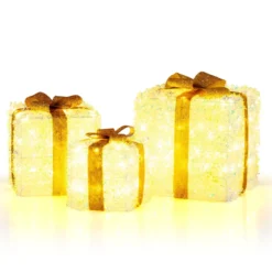 3er-Set beleuchtete Geschenkboxen Weihnachtenbox mit warmweißen LED-Lichtern & Stecker Lichtbox Dekoboxen