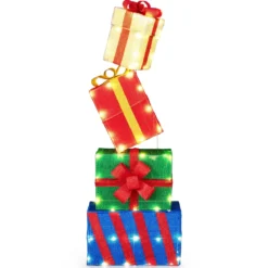 4er Set beleuchteten Weihnachtsgeschenkboxen leuchtende Geschenkboxen mit bunten Schleifen Mehrfarbig