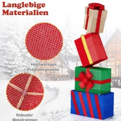 4er Set beleuchteten Weihnachtsgeschenkboxen leuchtende Geschenkboxen mit bunten Schleifen Mehrfarbig