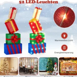 4er Set beleuchteten Weihnachtsgeschenkboxen leuchtende Geschenkboxen mit bunten Schleifen Mehrfarbig