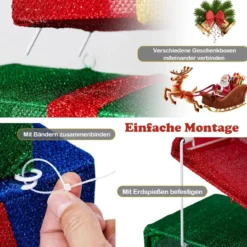 4er Set beleuchteten Weihnachtsgeschenkboxen leuchtende Geschenkboxen mit bunten Schleifen Mehrfarbig
