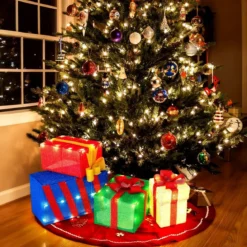 4er Set beleuchteten Weihnachtsgeschenkboxen leuchtende Geschenkboxen mit bunten Schleifen Mehrfarbig