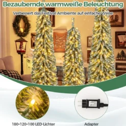 3er Set Bleistift Weihnachtsbaum Künstlich 120+150+180 cm Christbaum für Zuhause Büro