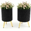 2er Set Blumentopf aus Metall Pflanzkübel mit 3 Standbeinen & Drainagelöchern Runder Übertopf