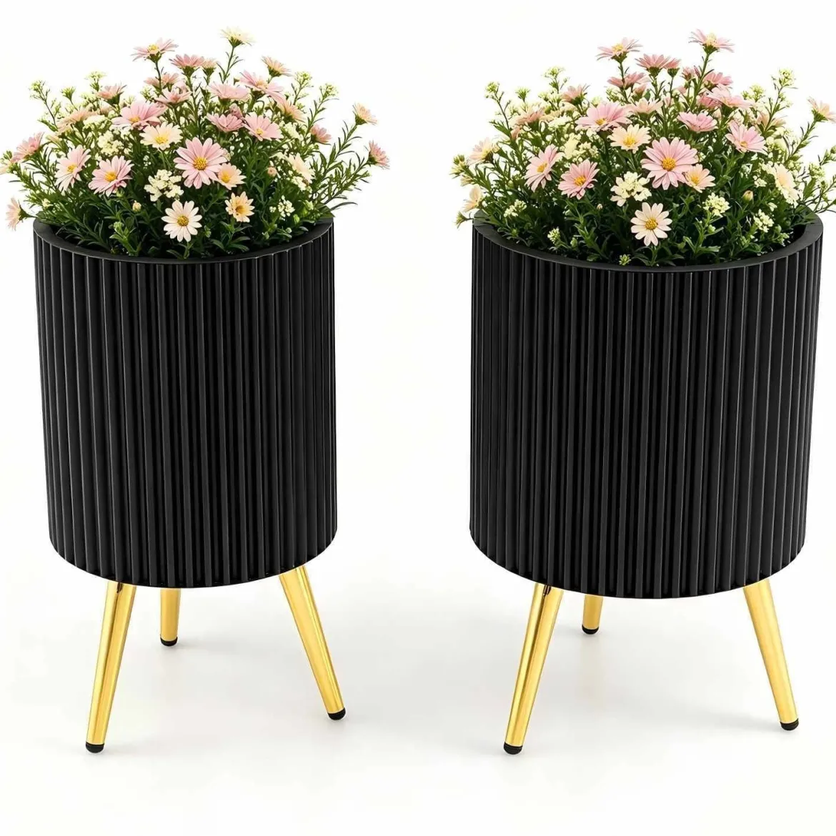 2er Set Blumentopf aus Metall Pflanzkübel mit 3 Standbeinen & Drainagelöchern Runder Übertopf