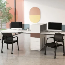 2er Set Bürostühle bis 150kg belastbar mit Rollen & Armlehnen Stapelbare Besucherstühle Konferenzstühle Schwarz