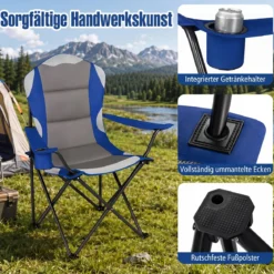 2er Set Campingstuhl Klappbar tragbarer Angelstuhl mit Getränkehalter Rutschfesten Füßen Blau