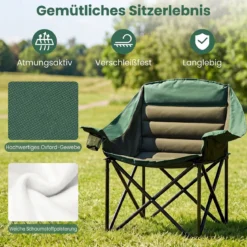 2er Set Campingstuhl Klappbarer Campingsessel mit Sitzpolster Getränkehalter bis 230 kg Belastbar