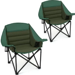 2er Set Campingstuhl Klappbarer Campingsessel mit Sitzpolster Getränkehalter bis 230 kg Belastbar