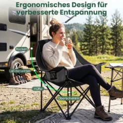 2er Set Campingstuhl Klappbarer Campingsessel mit Sitzpolster Getränkehalter bis 230 kg Belastbar