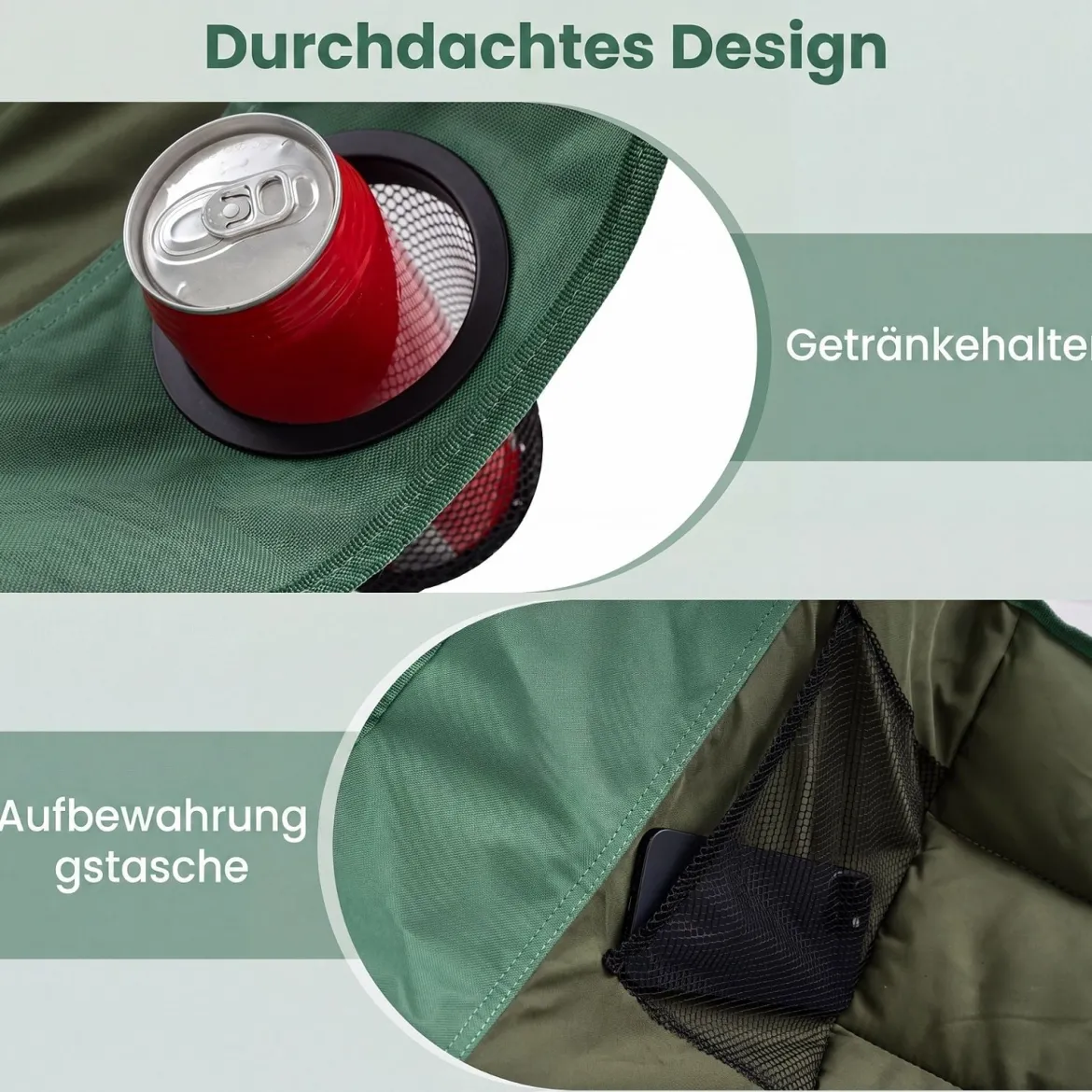 2er Set Campingstuhl Klappbarer Campingsessel mit Sitzpolster Getränkehalter bis 230 kg Belastbar