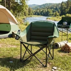 2er Set Campingstuhl Klappbarer Campingsessel mit Sitzpolster Getränkehalter bis 230 kg Belastbar