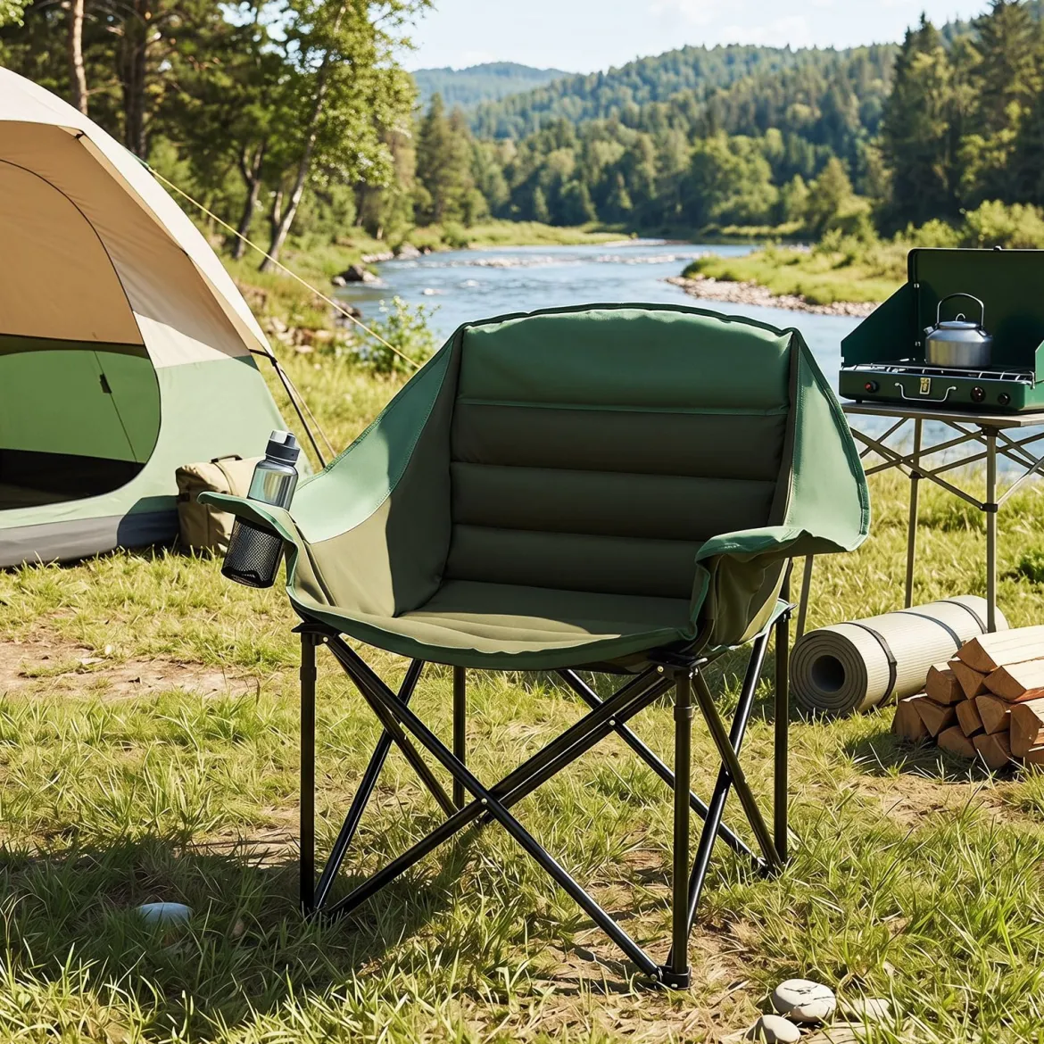 2er Set Campingstuhl Klappbarer Campingsessel mit Sitzpolster Getränkehalter bis 230 kg Belastbar